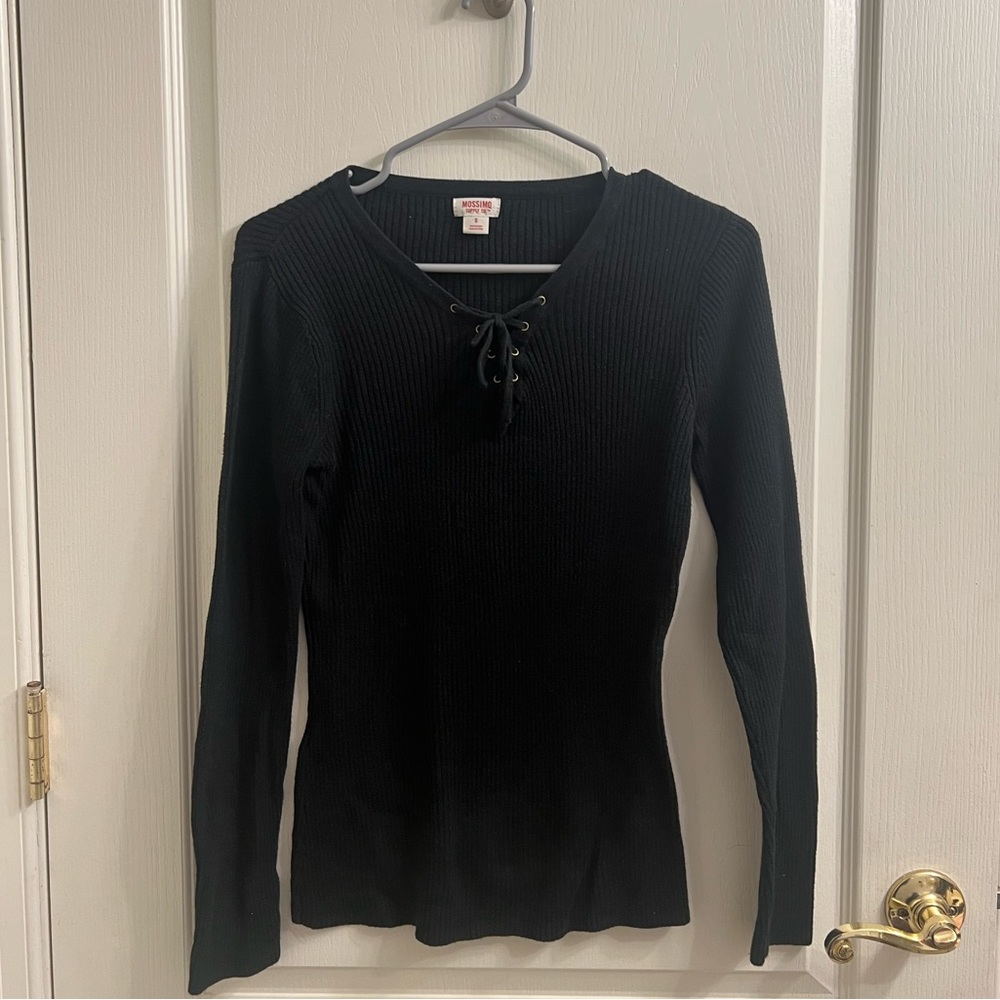 long sleeve lace up detail sweater top